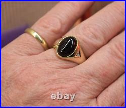 Vintage Men's 10K yellow gold black onyx cabochon diamond ring sz 12.5