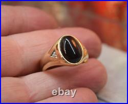 Vintage Men's 10K yellow gold black onyx cabochon diamond ring sz 12.5