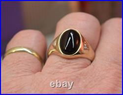 Vintage Men's 10K yellow gold black onyx cabochon diamond ring sz 12.5