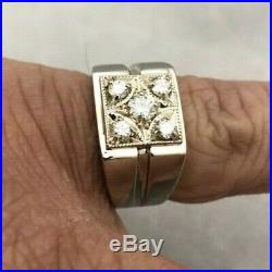 Vintage Men's 10k Real White Solid Pure Gold Wedding Band Gent's Ring Diamond