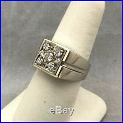 Vintage Men's 10k Real White Solid Pure Gold Wedding Band Gent's Ring Diamond
