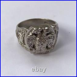 Vintage Men's 10k White Gold Freemason Two Headed Eagle 32nd Degree Ring
