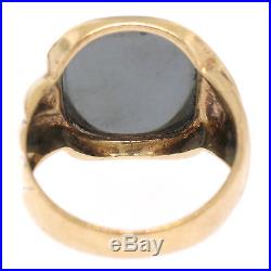 Vintage Men's 10k Yellow Gold Etched Knight Carved Hematite Ring Sz 10