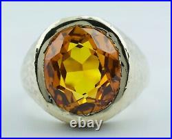 Vintage Men's 10k Yellow Gold Oval Orange Citrine Solitaire Heavy Ring Size 13
