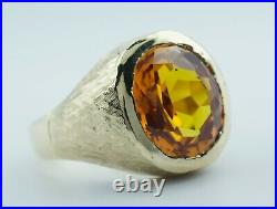 Vintage Men's 10k Yellow Gold Oval Orange Citrine Solitaire Heavy Ring Size 13