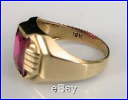 Vintage Men's 10k Yellow Gold Red Ruby Art Deco Style Fashion Ring S8 3.5g