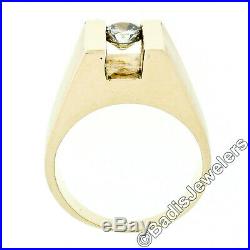 Vintage Men's 14K Yellow Gold. 56ct Floating Moving Round Brilliant Diamond Ring