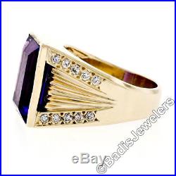 Vintage Men's 14K Yellow Gold 7.10ctw Rectangular Step Cut Amethyst Diamond Ring