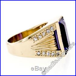 Vintage Men's 14K Yellow Gold 7.10ctw Rectangular Step Cut Amethyst Diamond Ring