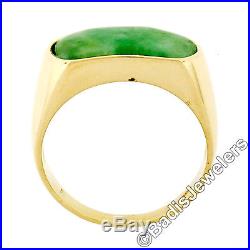 Vintage Men's 14K Yellow Gold Curved Custom Oval Cut Bezel Set Jade Band Ring