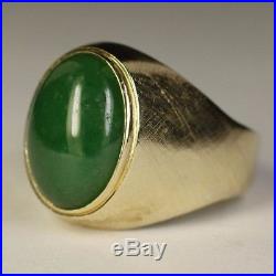 Vintage Men's 14K Yellow Gold Oval Dark Green Jade Jadeite Ring Estate Sz 9.25