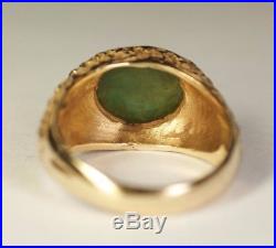 Vintage Men's 14K Yellow Gold Oval Green Jade Jadeite Ring Estate Nugget Sz 9.75