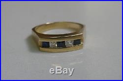 Vintage Men's 14K Yellow Gold Sapphire & Diamond Ring Size 10.5 By Exquisits