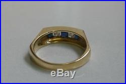 Vintage Men's 14K Yellow Gold Sapphire & Diamond Ring Size 10.5 By Exquisits
