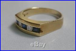 Vintage Men's 14K Yellow Gold Sapphire & Diamond Ring Size 11 By Exquisits