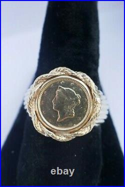 Vintage Men's 14K Yellow Gold US 1 Dollar Gold Coin Ring Size 10.25 12.8 grams