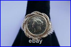 Vintage Men's 14K Yellow Gold US 1 Dollar Gold Coin Ring Size 10.25 12.8 grams