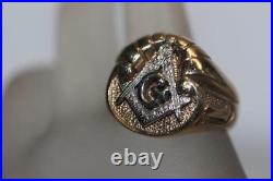 Vintage Men's 14K Yellow & White Gold MASONIC Mason G Ring SZ 9.5