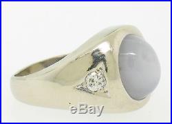 Vintage Men's 14k Solid White Gold 7.24ct Gray Star Sapphire & Diamond Ring