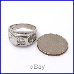 Vintage Men's 14k White Gold. 64 ctw European Cut Diamond Ring Sz 10