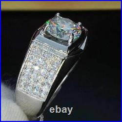 Vintage Men's 14k White Gold Finish Simulated Diamond Cocktail /Anniversary Ring