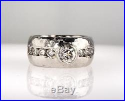 Vintage Men's 14k White Gold Natural Round Old Miner Diamond Ring 1.80 CTW SI1