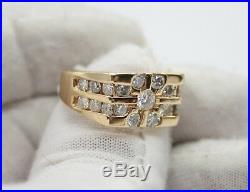 Vintage Men`s 14k Yellow Gold Channel & Bezel Set Diamonds Ring. Size 8.5