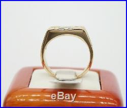 Vintage Men`s 14k Yellow Gold Channel & Bezel Set Diamonds Ring. Size 8.5