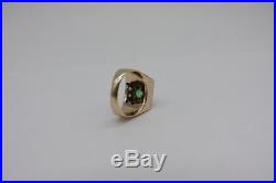Vintage Men's 14k Yellow Gold Green Emerald & Diamond Ring Halo pinky size 8