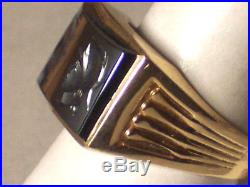 Vintage Men's 14k Yellow Gold Intaglio Ring With Twin 2 Gladiator Heads Size 10