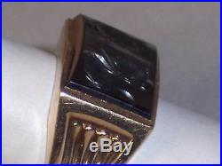 Vintage Men's 14k Yellow Gold Intaglio Ring With Twin 2 Gladiator Heads Size 10