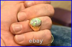 Vintage Men's 14k yellow gold large natural 7 ct opal cabochon ring sz 10