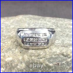 Vintage Men's 14kt White Gold 3 Rows Round Diamond Ring