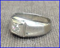 Vintage Men's 14kt White Gold Single Round Diamond Regular or Pinky Ring
