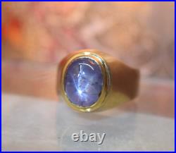 Vintage Men's 18K Yellow Gold 10 Ct Blue Star Sapphire Ring sz 10.25