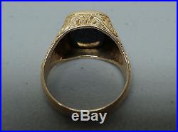 Vintage Men's 18k Gold Baroqu E Style Ring, Black Obsidian Stone, Size 11.75
