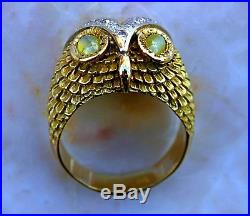Vintage Men's 18k Gold & Platinum Vs Diamonds Owl Ring 18.3gr Sz10.5