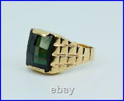 Vintage Men's 18k Yellow Gold Green Checkerboard Center Solitaire Ring Size 7.25