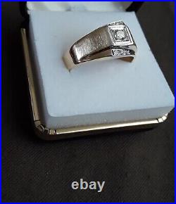 Vintage Men's 18kt Yellow Gold Diamond Ring Size 14, Nice