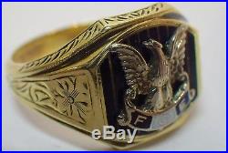 Vintage Men's 1930's 14K Fraternal Order of Eagles FOE Ring 9.6 Grams Size 9.5