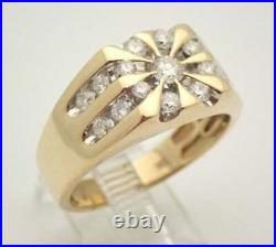 Vintage Men's 1.20Ct Cluster Simulated Diamond Pinky Ring 14K Yellow Gold Plated
