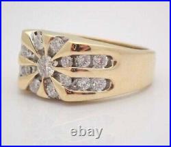 Vintage Men's 1.20Ct Cluster Simulated Diamond Pinky Ring 14K Yellow Gold Plated