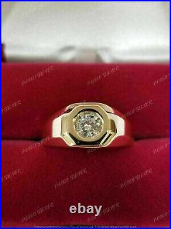 Vintage Men's 2CT Simulated Diamond Pinky Ring 925 Sterling Silver Gold Plated