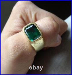 Vintage Men's 2Ct Green Emerald Solitaire Pinky Band Ring 14K Yellow Gold Finish