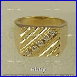 Vintage Men's 2.00 CT Round Cut Moissanite Signet Ring 14K Yellow Gold Plated