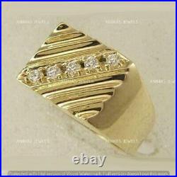 Vintage Men's 2.00 CT Round Cut Moissanite Signet Ring 14K Yellow Gold Plated