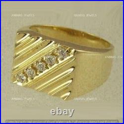 Vintage Men's 2.00 CT Round Cut Moissanite Signet Ring 14K Yellow Gold Plated