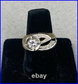Vintage Men's 3/4 Ct Solitaire Diamond 14K Yellow & White Gold Initial E Ring