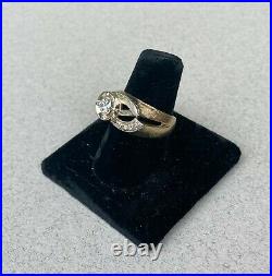 Vintage Men's 3/4 Ct Solitaire Diamond 14K Yellow & White Gold Initial E Ring