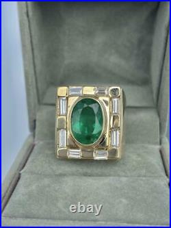 Vintage Men's 5.11ct Colombian Emerald & Diamond Ring in 18K Yellow Gold Over